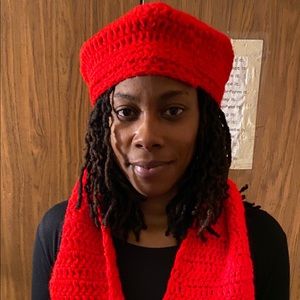 Handmade-knitted scarf and hat by Lydia Fludd
